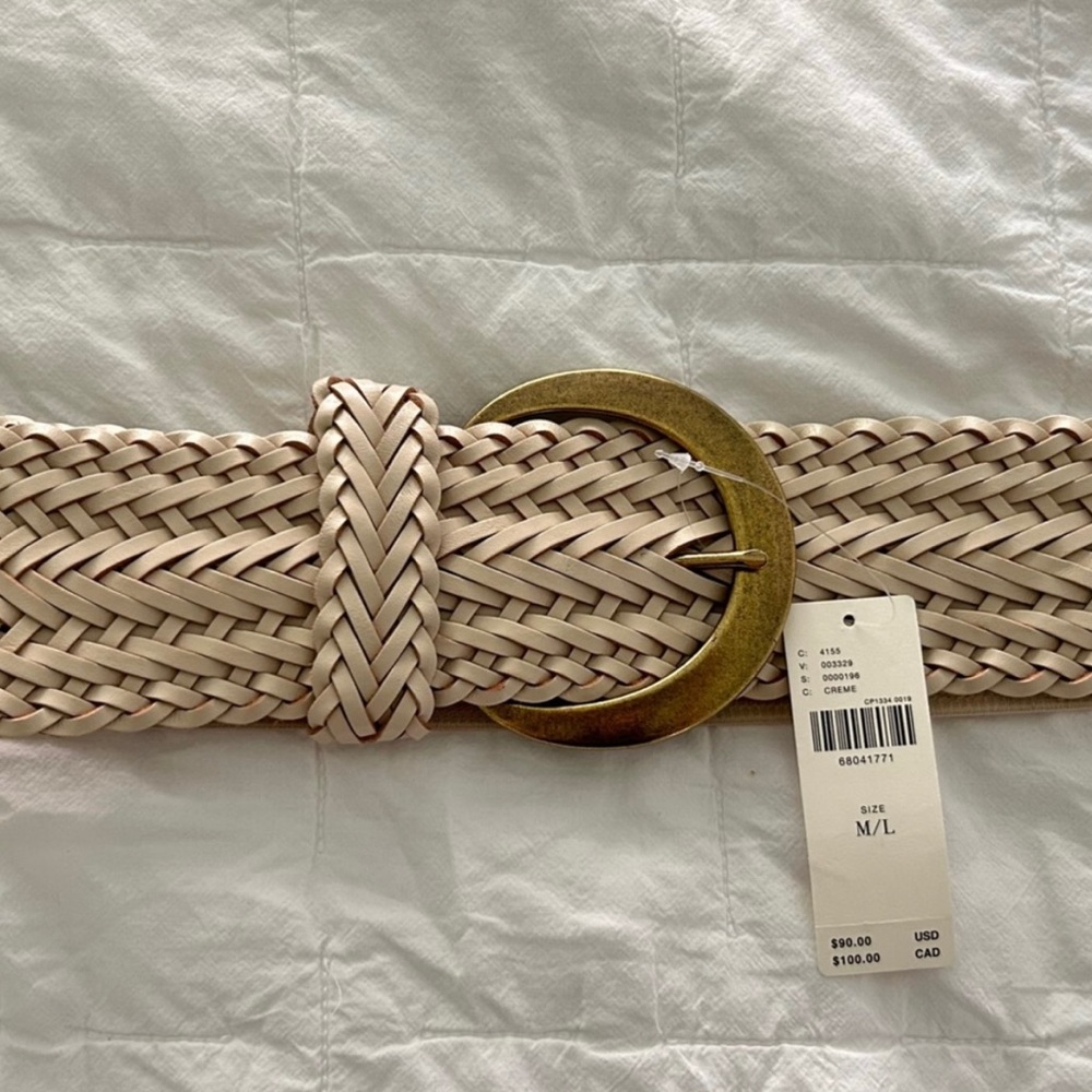 Anthropologie "Sienna" Statement Genuine Leather Elastic Woven Belt w/ Buckle